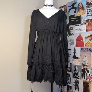 Black Long Sleeve Mini Dress with Ruffle Hem Gothic